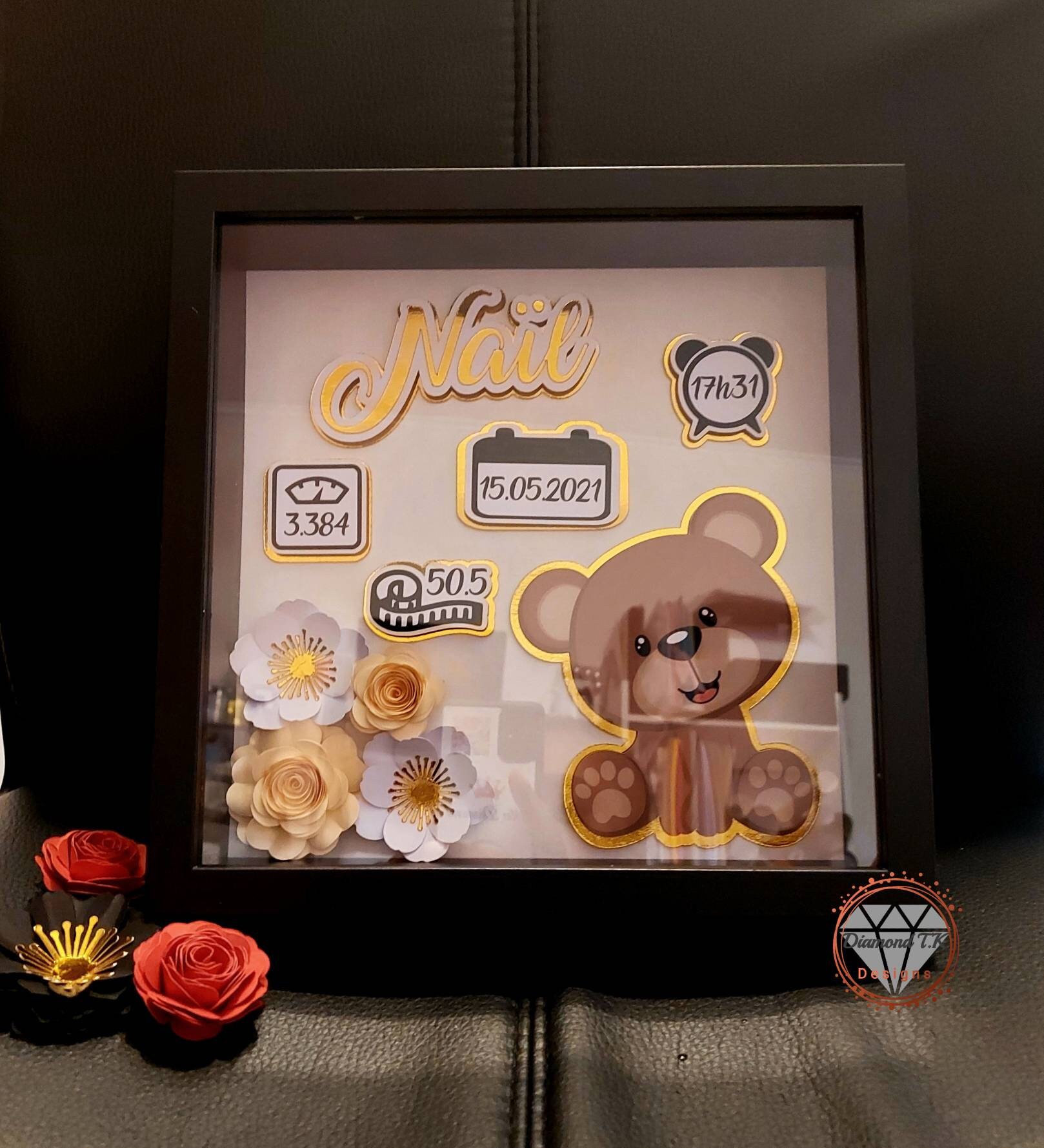 Cadre de Naissance Personnalisé avec Led, Cadeau Naissance, Baptême, Nouveau Né