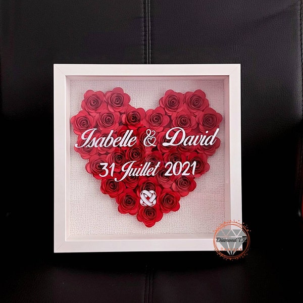 Cadre de roses, Cadeau original personalisable, cadeau de mariage,  cadeau de fiançailles, cadeau maîtresse, couple, cadre de naissance