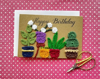 Happy Birthday card - plant lover card, funny plant, handmade plant card, birthday card with plants, crochet plant, plant lady, monstera