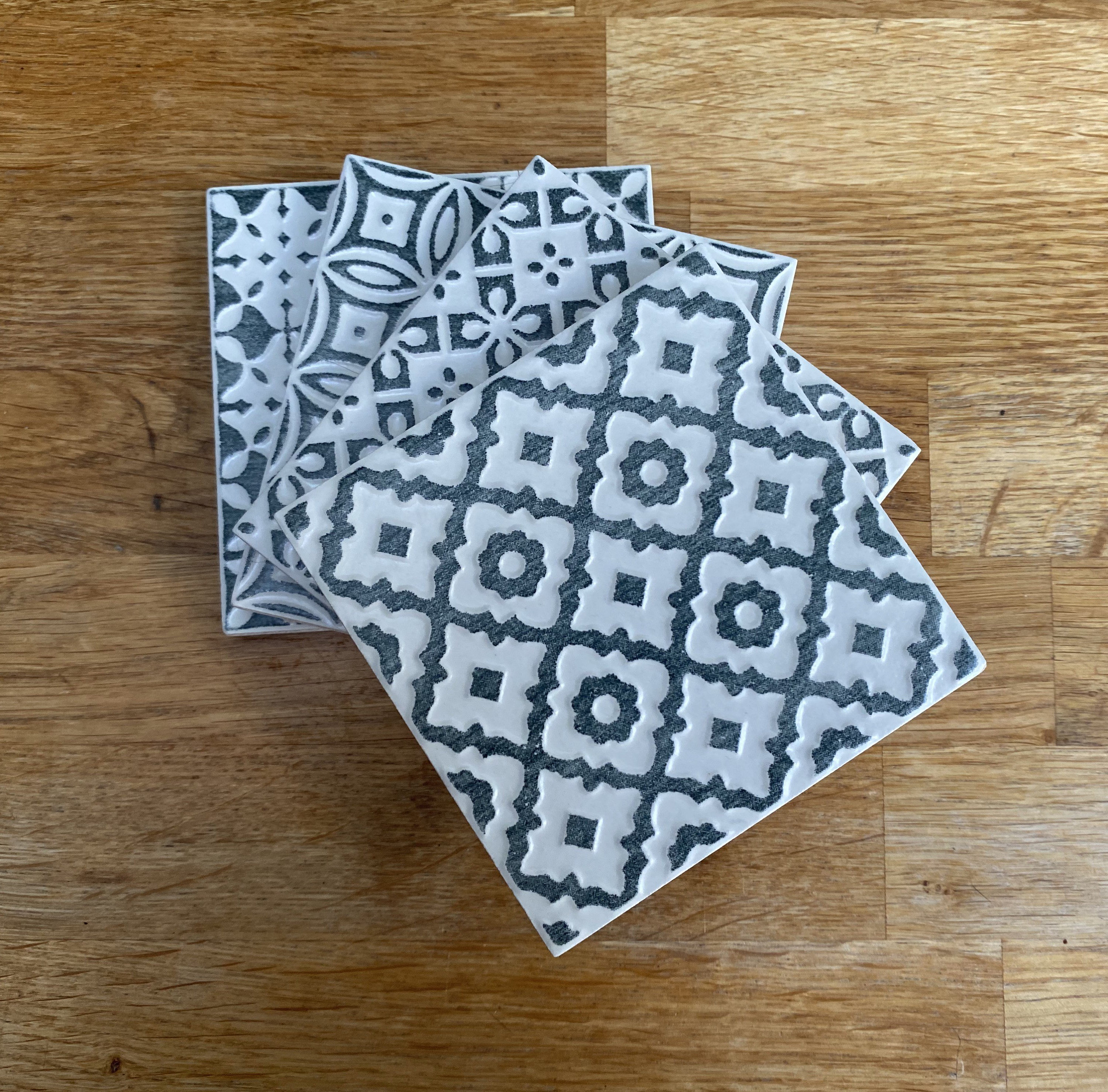 Set of 4 Forest Green Ceramic Coasters Etsy New Zealand