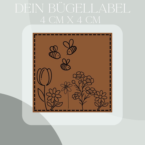 Bees and flowers label iron-on transfer in-house production