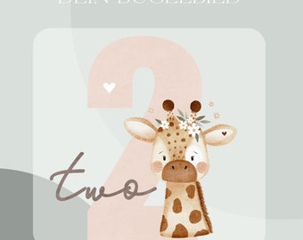 Floral Giraffe Two 2 Birthday Number Iron-on Patch