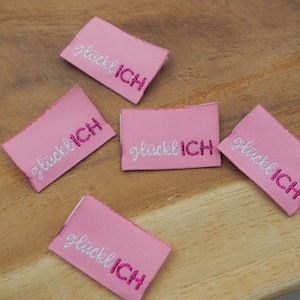 5 pieces of &quot;happy&quot; woven labels, sew-on textile labels, woven labels