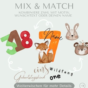 Geburtstag Bügelbilder Mix-and-Match süße Tiere Motiv