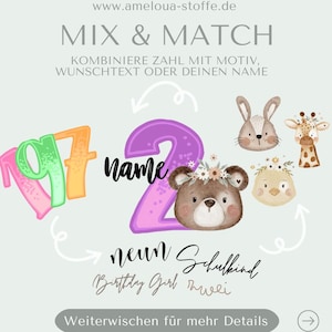 Geburtstag Bügelbilder Mix-and-Match süße Tiere Motiv