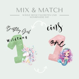 Birthday iron-on transfers mix-and-match mermaids and unicorns motif