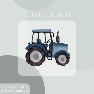 Tractor blue iron-on transfer in-house production