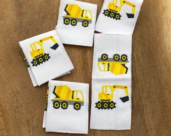 Pack of 5 excavators / cement mixers reversible label woven labels sewn-on textile labels woven label sewn-on