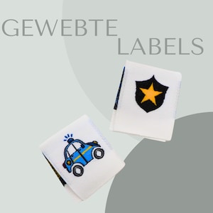 Pak van 5 politieauto/politiebadge omkeerbaar label weblabels opnaaibare textiellabels geweven label innaaibaar