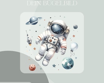 Astronaut with planets iron-on transfer