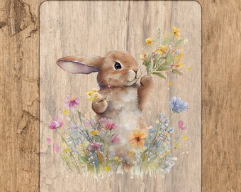 Hase mit Blumen Aquarell Bügeldbild