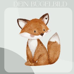 May include: A watercolour illustration of a brown fox with a white chest and a white tip on its tail. The fox is sitting with its head tilted to the side and has a small heart on its ear.