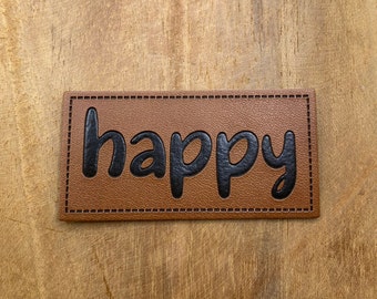 happy artificial leather label in-house production