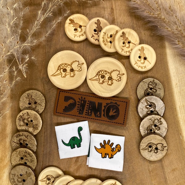 Dino dinosaurio paquete etiqueta y botones conjunto regalo costura