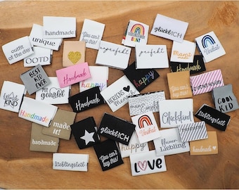 40-piece label pack, woven labels, sew-in textile labels