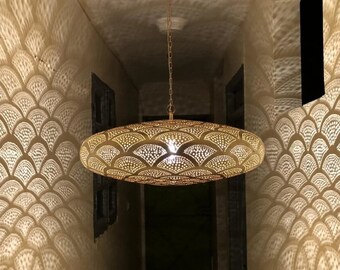 Lampe suspendue marocaine en laiton massif, lampe marocaine, suspension luminaire, abat-jour suspendu, éclairage, décoration intérieure