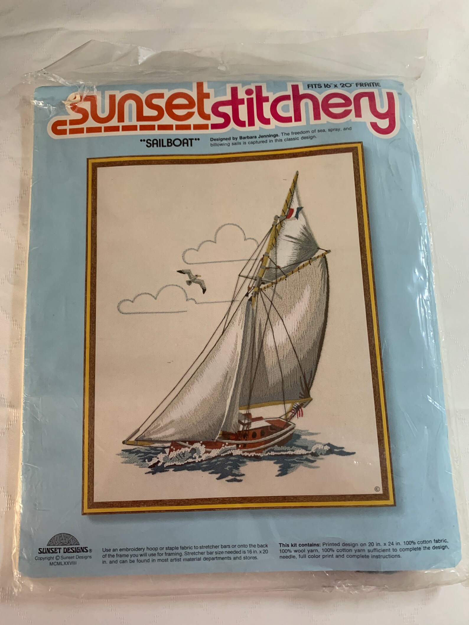Vintage Sunset Designs sailboat Crewel Needlework Kit Etsy
