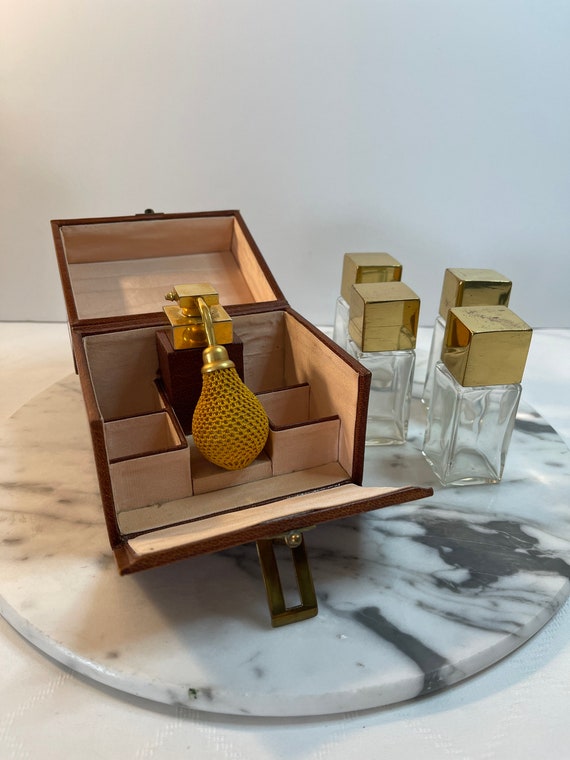 French Deco Perfume Travel Case With Crystal Perfume Bottles 