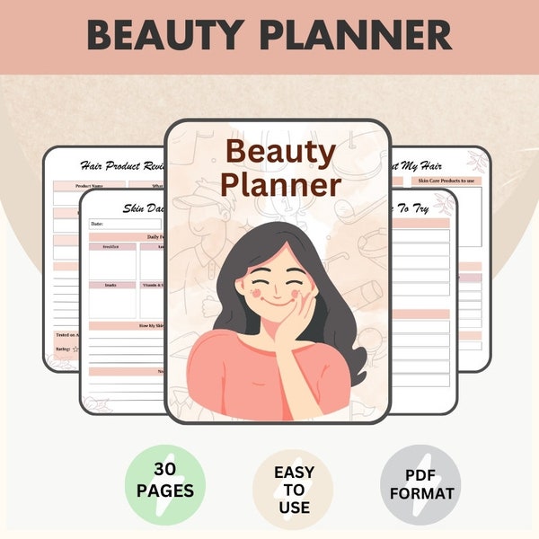 Beauty Planner / Digital Planner / Glow Up Journal / Skincare / Haircare / Daily Skincare Routine / Makeup Routine