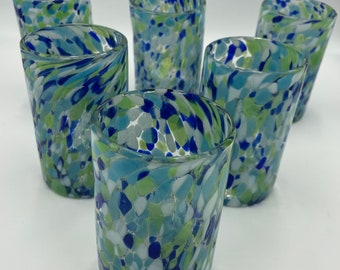 Hand Blown Mexican Glassware Sea Breeze Tumbler Glass Set of 6