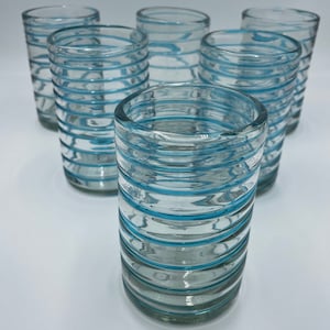 Hand Blown Mexican Spiral Tumbler Glass Set of 6