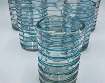 Hand Blown Mexican Spiral Tumbler Glass Set of 6