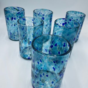 Hand Blown Mexican Ocean Breeze Tumbler Glass Set of 6