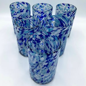 Hand Blown Mexican Glassware Blue/White Glasses