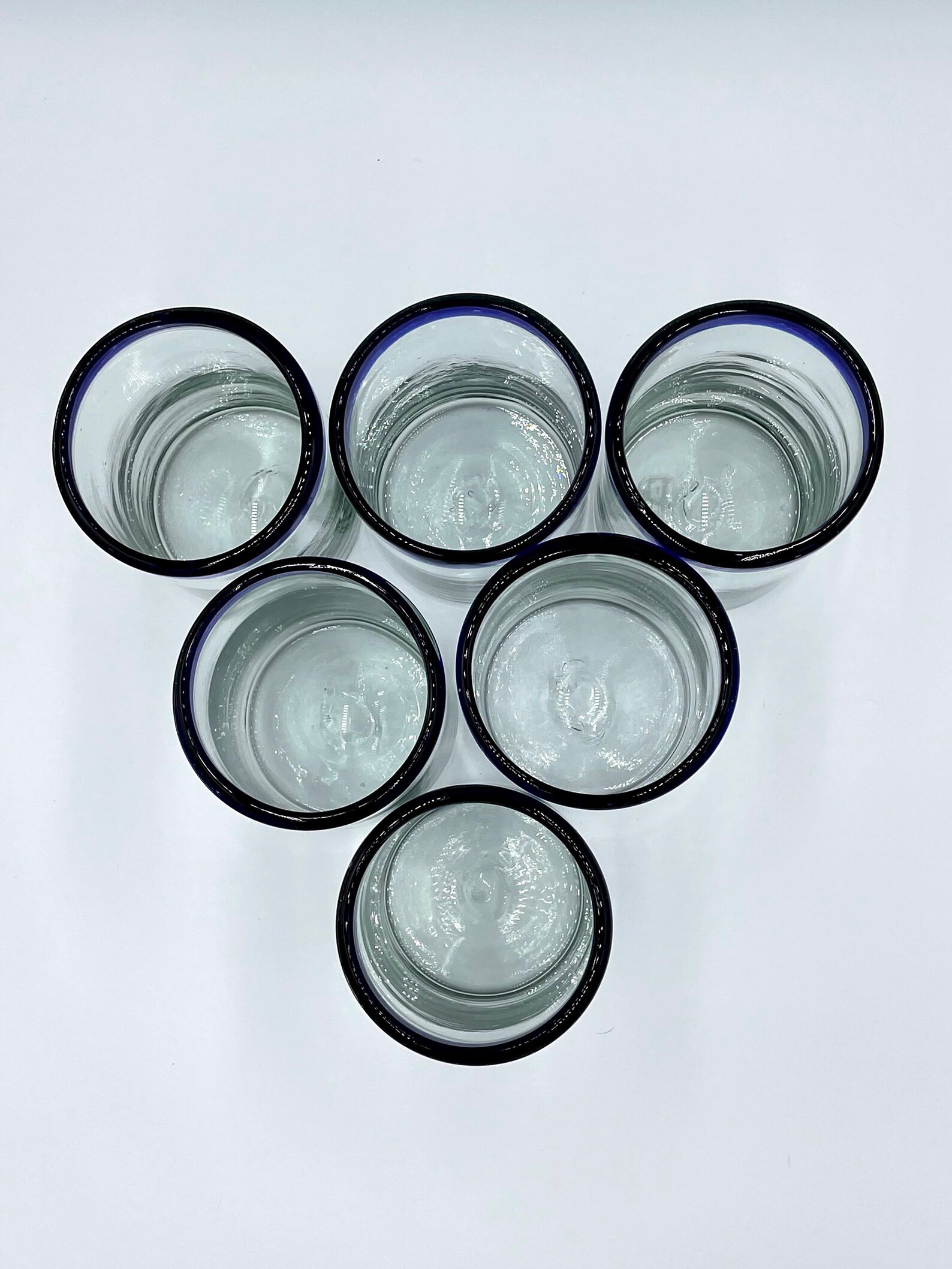 Hand Blown Mexican Glassware Blue Rim Etsy
