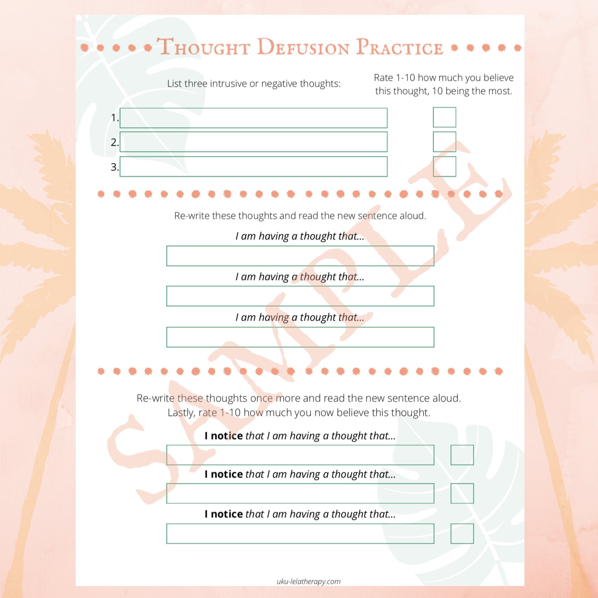 Thought Defusion Practice Worksheet Etsy Thought Defusion Practice Worksheet Etsy