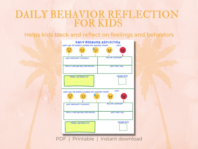 Daily Behavior Reflection Kids - Etsy