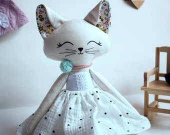 Personalized Cat Doll Kitty Doll Art Doll Fabric Doll Baby Doll Nursery Decor Boho Baby Blue Cat Kitty Cat Pillow