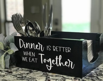 Napkin and Silverware Holder, Wooden Rustic Personalized Party Decor, Napkin and Silverware Organizer