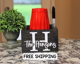 Solo Cup Holder, Monogrammed or Personalized Solo Cup & Marker Holder for Entertaining, Housewarming Gift, Party Decor for Family Gatherings