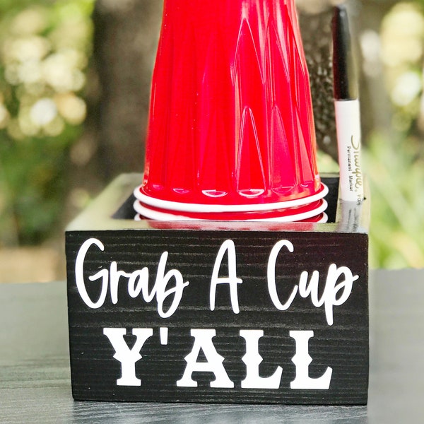 Solo Cup Holder, Monogrammed or Personalized Solo Cup & Marker Holder for Entertaining, Housewarming Gift, Party Decor for Family Gatherings