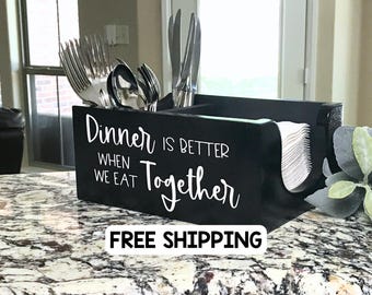 Napkin and Silverware Holder, Wooden Rustic Personalized Party Decor, Napkin and Silverware Organizer
