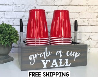 Double Solo Cup and Marker Holder, Personalized Wood Cup Holder