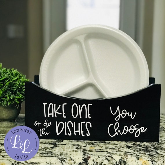 Paper Plate Holder for Events Parties or Kitchen Counter, Take One or Do  the Dishes You Choose, Hostess Party Decor 