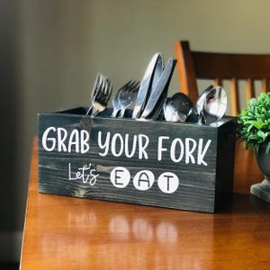 Wooden Silverware Holder, Personalized Silverware Caddy for Events and Family Gatherings, Hostess Gift