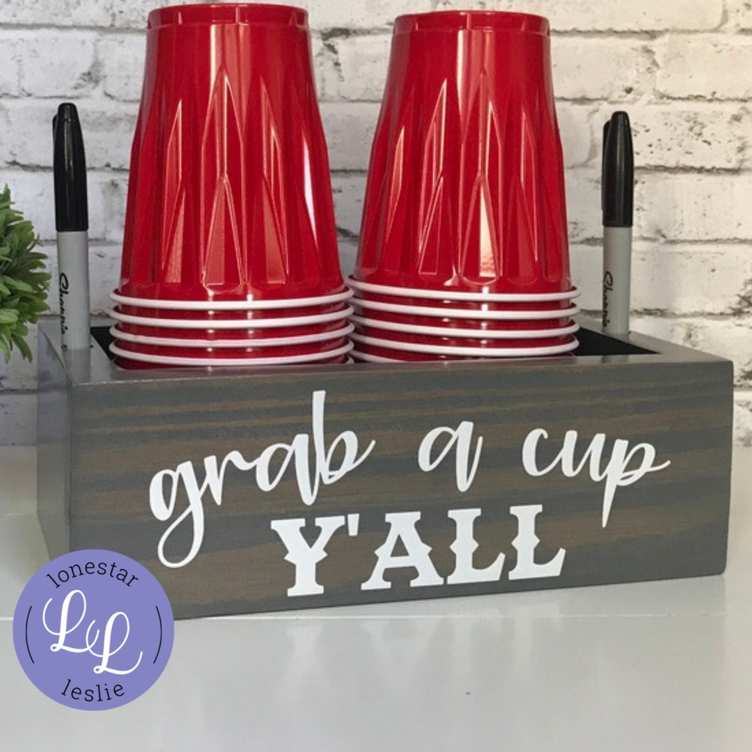 Double Solo Cup and Marker Holder, Personalized Wooden Cup Holder for Events or Parties, Party