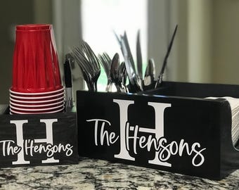 Wooden Cup and Marker Holder/Napkin & Silverware Holder Combo/Bundle Set