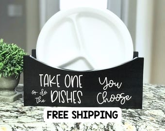 Paper Plate Holder for Events Parties or Kitchen Counter, Take One or do the Dishes You Choose, Hostess Party Decor