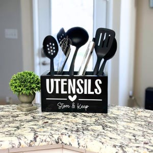 Large Utensil Holder, Personalized Wood Kitchen Utensil Caddy, Cooking Tools Holder, Countertop Organizer