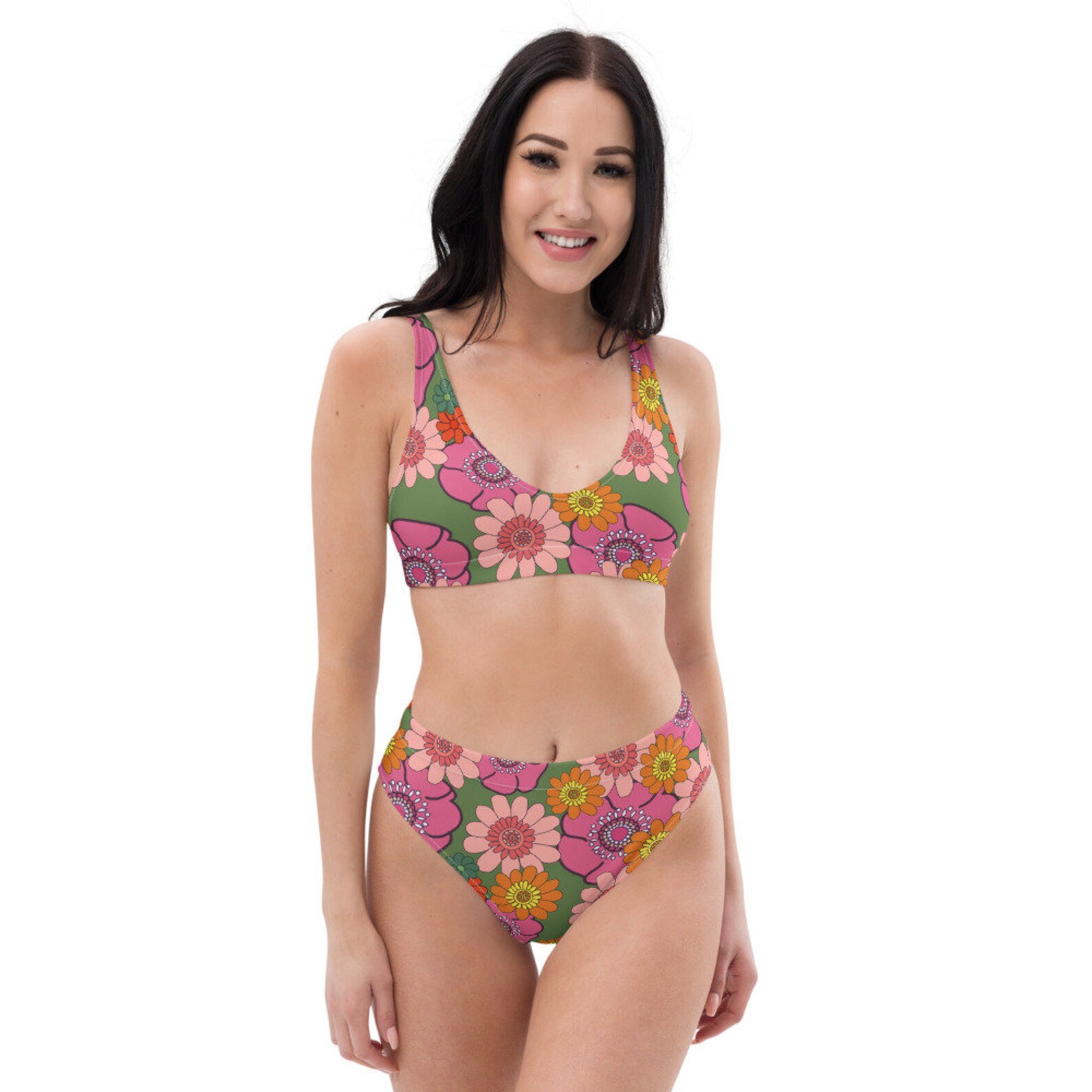 70er Jahre Floral Recycling hoch taillierten Bikini Etsy