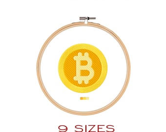Diseño de bordado de Bitcoin, archivo de bordado de criptomonedas (descarga digital)