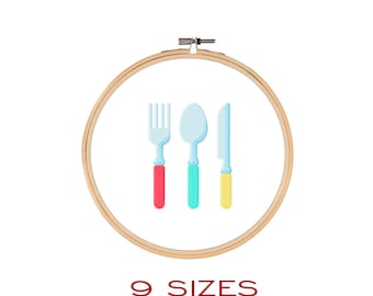 CUTLERY embroidery deesign. Knife fork spoon machine embroidery file