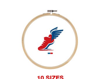 Runner embroidery design. Flying shoes machine embroidery file