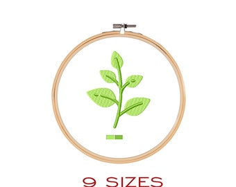 HERB embroidery design. Green plant machine embroidery file