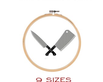 Diseño de bordado de cuchillo CHEF. Archivo de bordado de la máquina de cuchillos COOK