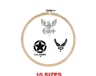Military Logo Embroidery Design: Army, Navy, Air Force (Digital Download)